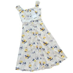 Oak & Trellis Lemon & Floral Print Dress Sz XS A-Line Sundress Cap Sleeves NWT